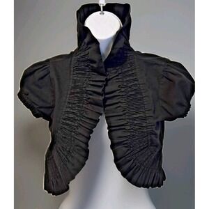 Body Central Junior's High Neck Shrug Bolero Open 100% Cotton Ruffled Edges Med